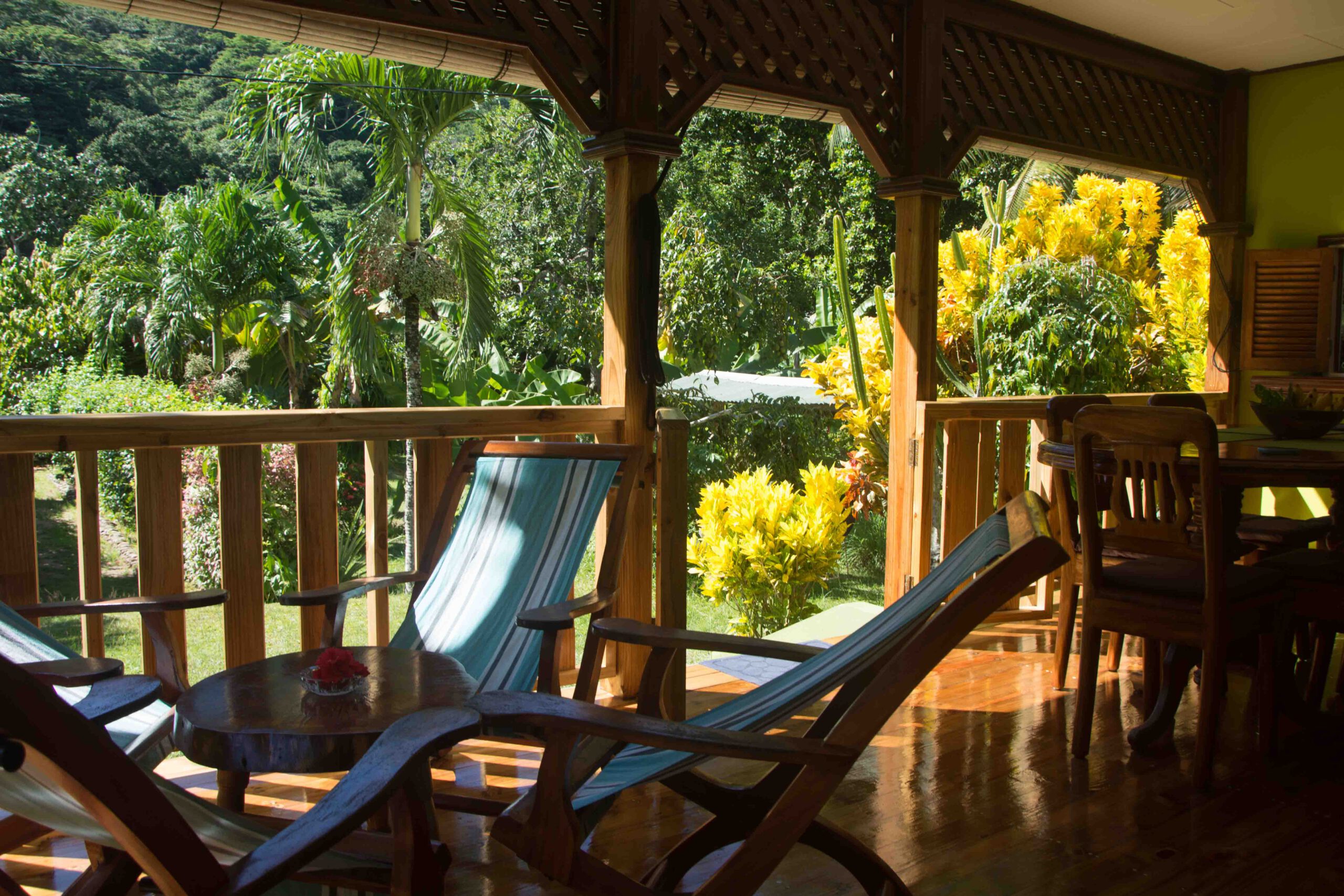 Relaxing on the veranda of Chalet Kokover on La Digue